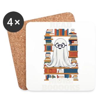 Cute Book Lover Ghost Funny Saying - Coasters (set of 4) - white - Front