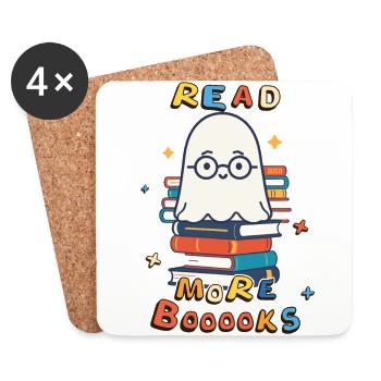 Cute Book Lover Ghost Halloween - Coasters (set of 4) - white - Front