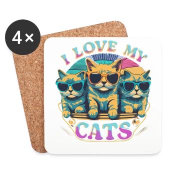 I Love My Cats Cats With Sunglasses - Coasters (set of 4) - white - Front