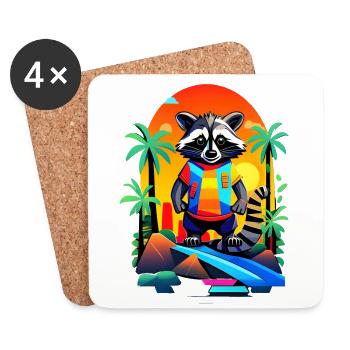 Retro raccoon in tropical sunset - Coasters (set of 4) - white - Front