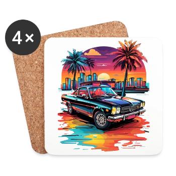 Retro Car Cruiser at sunset - Coasters (set of 4) - white - Front