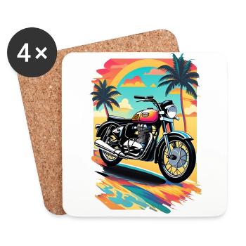 Moto rétro sur une plage tropicale - Dessous de verre (lot de 4) - blanc - Devant