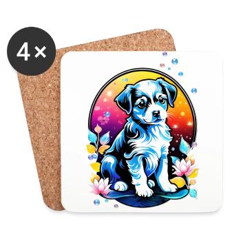 Cute puppy with lotus flowers - Coasters (set of 4) - white - Front