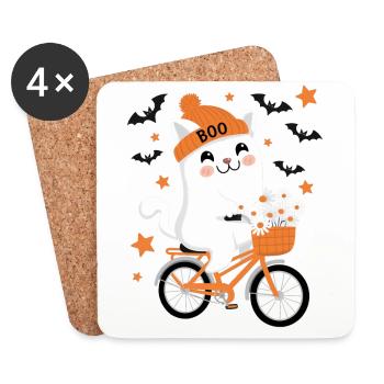 Katze Halloween Fahrrad - Untersetzer (4er-Set) - Weiß - Vorne