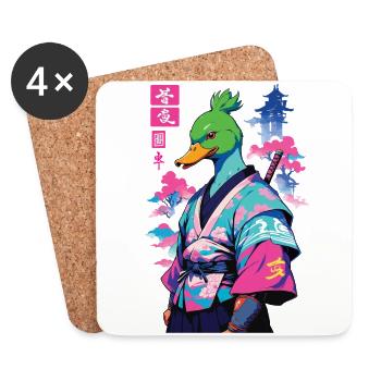 Samurai Ente Im Aesthetic Vaporwave Stil - Untersetzer (4er-Set) - Weiß - Vorne