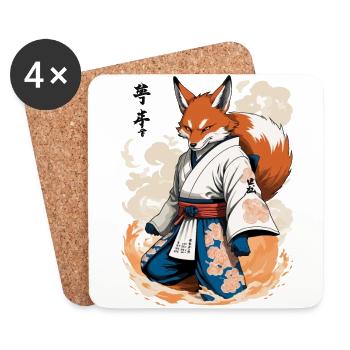 Kitsune Samurai Fuchs Vintage Ukiyo-e Stil - Untersetzer (4er-Set) - Weiß - Vorne