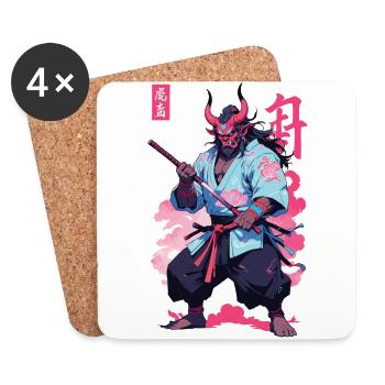 Samurai Oni Yokai Aesthetic Vaporwave Stil - Untersetzer (4er-Set) - Weiß - Vorne