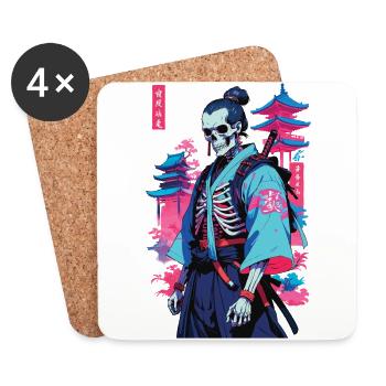 Oni Skeleton Samurai Vaporwave Aesthetic - Coasters (set of 4) - white - Front