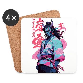 Samurai Oni Yokai Aesthetic Vaporwave Style - Untersetzer (4er-Set) - Weiß - Vorne