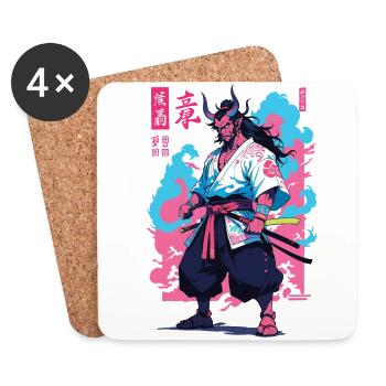 Samurai Oni Yokai Aesthetic Vaporwave Style - Coasters (set of 4) - white - Front