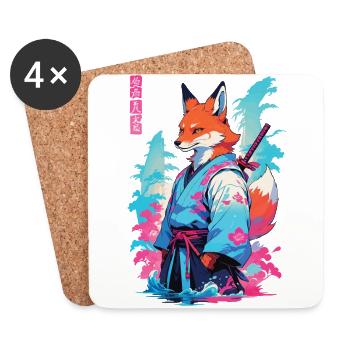 Kitsune Samurai Fox Aesthetic Vaporwave Style - Coasters (set of 4) - white - Front