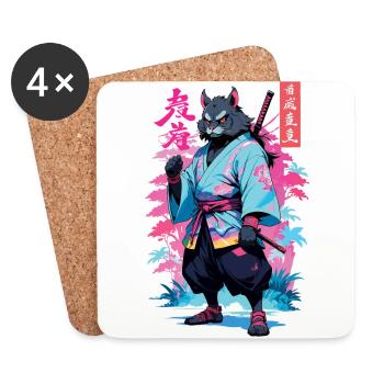 Tanuki Yokai Vaporwave Esthétique Art des samouraïs - Dessous de verre (lot de 4) - blanc - Devant