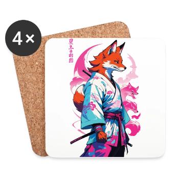 Kitsune Samurai Fox Aesthetic Vaporwave Style - Coasters (set of 4) - white - Front