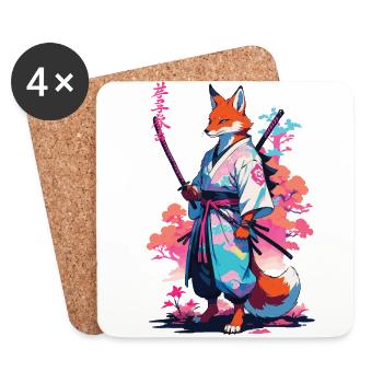 Kitsune Samurai Fuchs Aesthetic Vaporwave Stil - Untersetzer (4er-Set) - Weiß - Vorne