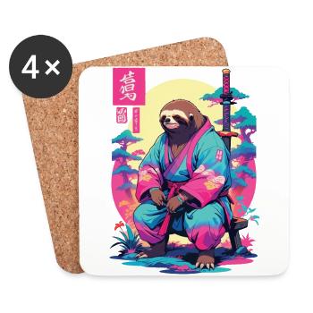 Samouraï paresseux dans le style esthétique Vaporwave - Dessous de verre (lot de 4) - blanc - Devant
