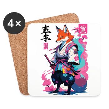 Kitsune Samurai Fox Esthétique Style Vaporwave - Dessous de verre (lot de 4) - blanc - Devant