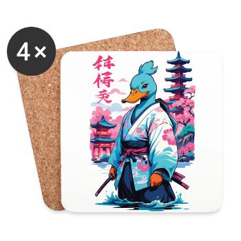 Samurai Duck Aesthetic Vaporwave Style Japanese - Coasters (set of 4) - white - Front