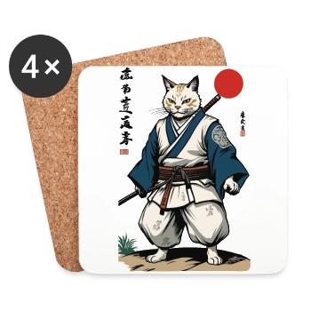 Chat Samouraï Vintage Ukiyo-E Artwork Design - Dessous de verre (lot de 4) - blanc - Devant