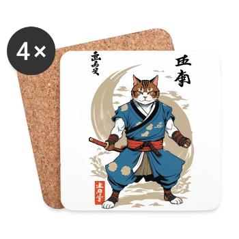 Chat Samouraï Vintage Ukiyo-E Japonais - Dessous de verre (lot de 4) - blanc - Devant