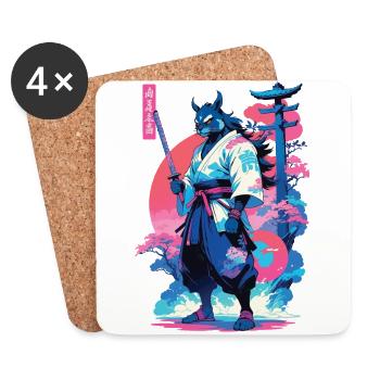 Tanuki Yokai Vaporwave Aesthetic Samurai Art - Coasters (set of 4) - white - Front