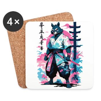 Tanuki Yokai Vaporwave Esthétique Art des samouraïs - Dessous de verre (lot de 4) - blanc - Devant