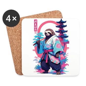 Esthétique Samouraï Paresseux Style Vaporwave - Dessous de verre (lot de 4) - blanc - Devant