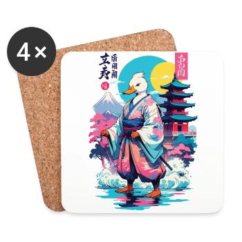 Samurai Duck Aesthetic Vaporwave Style Japanese - Coasters (set of 4) - white - Front
