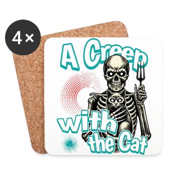 Halloween Skeleton with Cat - A Creep with the Cat - Coasters (set of 4) - white - Front