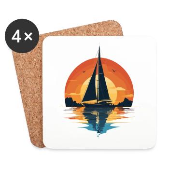 Aventure en voilier au coucher du soleil - Dessous de verre (lot de 4) - blanc - Devant