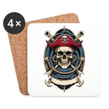 Lustiges Piraten Outfit Jolly Roger Design - Untersetzer (4er-Set) - Weiß - Vorne