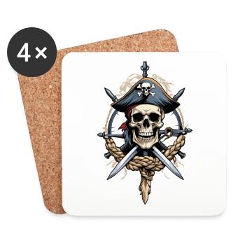 Drapeaux de pirate crâne Jolly Roger costume de pirate - Dessous de verre (lot de 4) - blanc - Devant