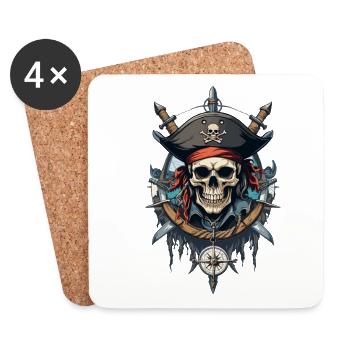 Piratenflaggen Skull Jolly Roger Pirat Kostüm - Untersetzer (4er-Set) - Weiß - Vorne