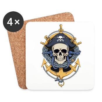Piratenflaggen Skull Jolly Roger Pirat Kostüm - Untersetzer (4er-Set) - Weiß - Vorne
