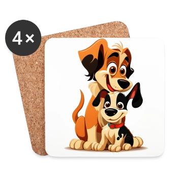 Funny dogs - happy puppy and parent duo - Coasters (set of 4) - white - Front
