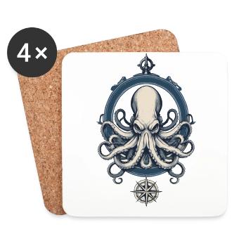 Octopus Sea Monster Fisherman Sailboat Sea Lover - Coasters (set of 4) - white - Front