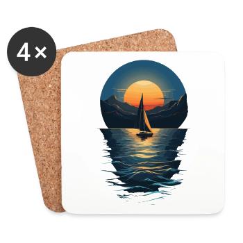 Voilier coucher de soleil sur le paysage du lac - Dessous de verre (lot de 4) - blanc - Devant