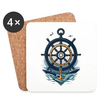 Captain Steering Wheel and Anchor Adventure - Coasters (set of 4) - white - Front