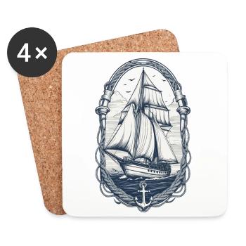 Elegant Sailing Ship Adventure Motif - Coasters (set of 4) - white - Front