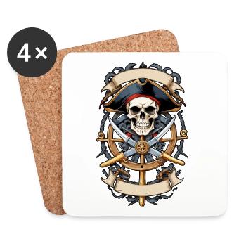 Drapeaux de pirate crâne Jolly Roger costume de pirate - Dessous de verre (lot de 4) - blanc - Devant