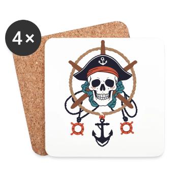 Lustiges Piraten Outfit Jolly Roger Design - Untersetzer (4er-Set) - Weiß - Vorne