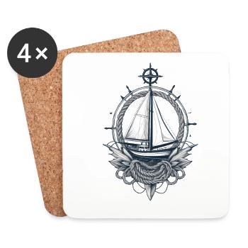 Voilier boussole aventure nautique - Dessous de verre (lot de 4) - blanc - Devant