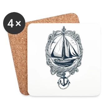 Voilier élégant avec ancre - Dessous de verre (lot de 4) - blanc - Devant