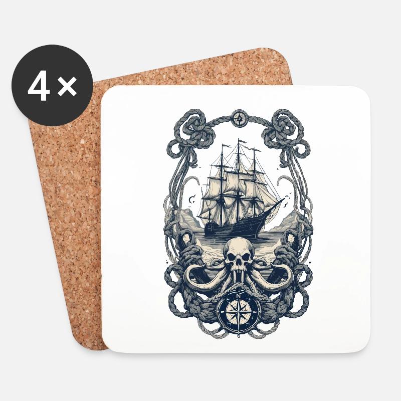 Abenteuer Auf Hoher See Mit Piratenschiff - Untersetzer (4er-Set) - Weiß
