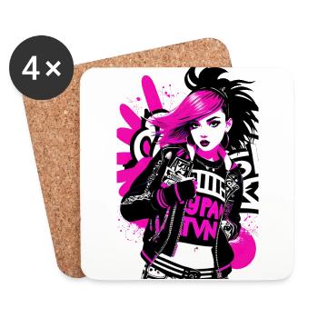Urban Punk Street Art mit neonpinken Akzenten - Untersetzer (4er-Set) - Weiß - Vorne