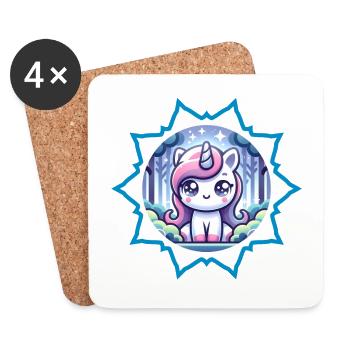 Cute unicorn in the forest with stars - Coasters (set of 4) - white - Front