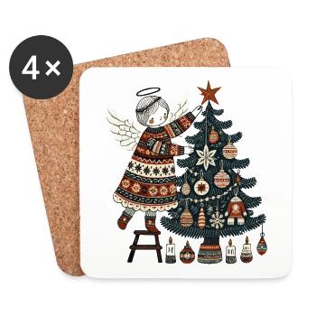 Weihnachtlicher Engel Im Skandinavischen - Untersetzer (4er-Set) - Weiß - Vorne