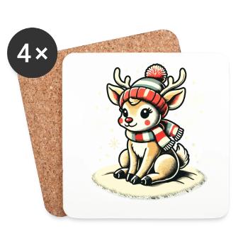 Renne mignon avec écharpe de Noël - Dessous de verre (lot de 4) - blanc - Devant