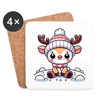 Noël mignon renne - Dessous de verre (lot de 4) - blanc - Devant