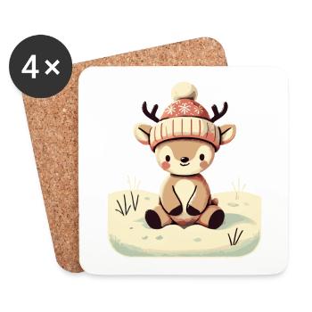Mignon Renne Noël Hiver Neige - Dessous de verre (lot de 4) - blanc - Devant