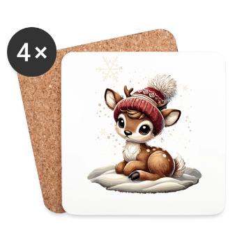 Vintage Christmas Reindeer Cute Cute Fawn - Coasters (set of 4) - white - Front